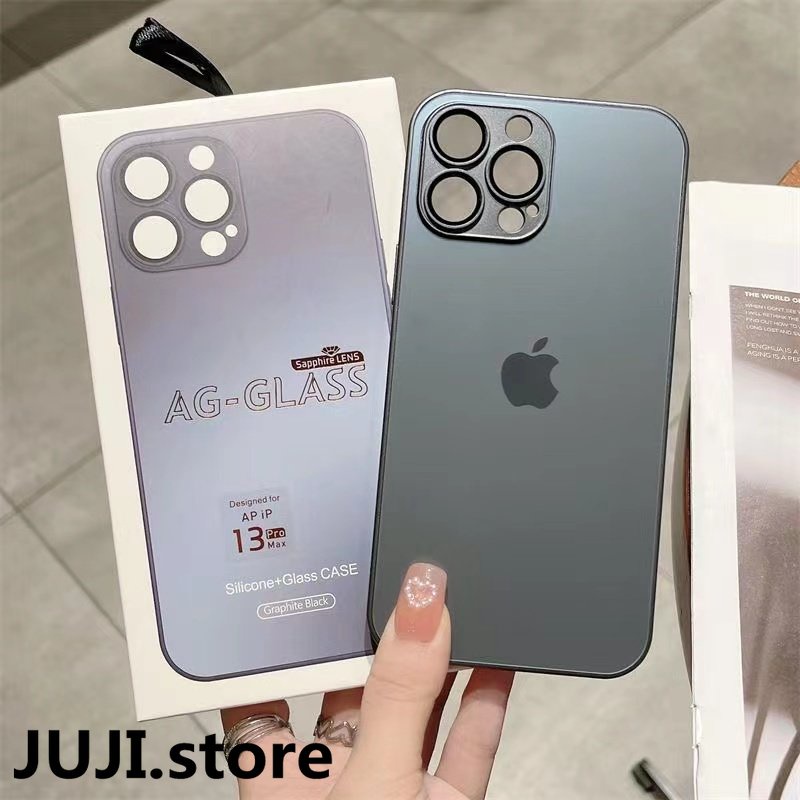 IPHONE Tempered glass Casing Hardcase Kaca Frosted Shockproof Untuk Iphone13 14 Pro Max11 12pro Max14 Plus Transparan Shockproof Back Cover