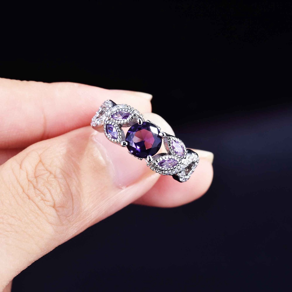 Goldkingdom Aksesoris Perhiasan Fashion Ready Stock Ringan Mewah Industri Berat Set Cincin Amethyst Carat Dengan Micro Eropa Dan Amerika Full Berlian Engagement Ring