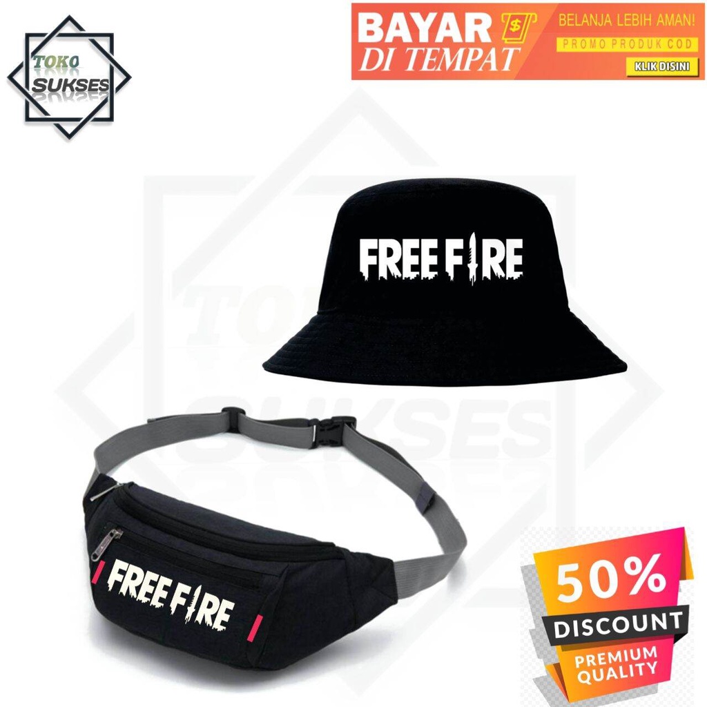 Tas slempang Free fire/tas slempang gratis topi Bucket/beli 1 dapat 2/cod/TOKO SUKSES 2