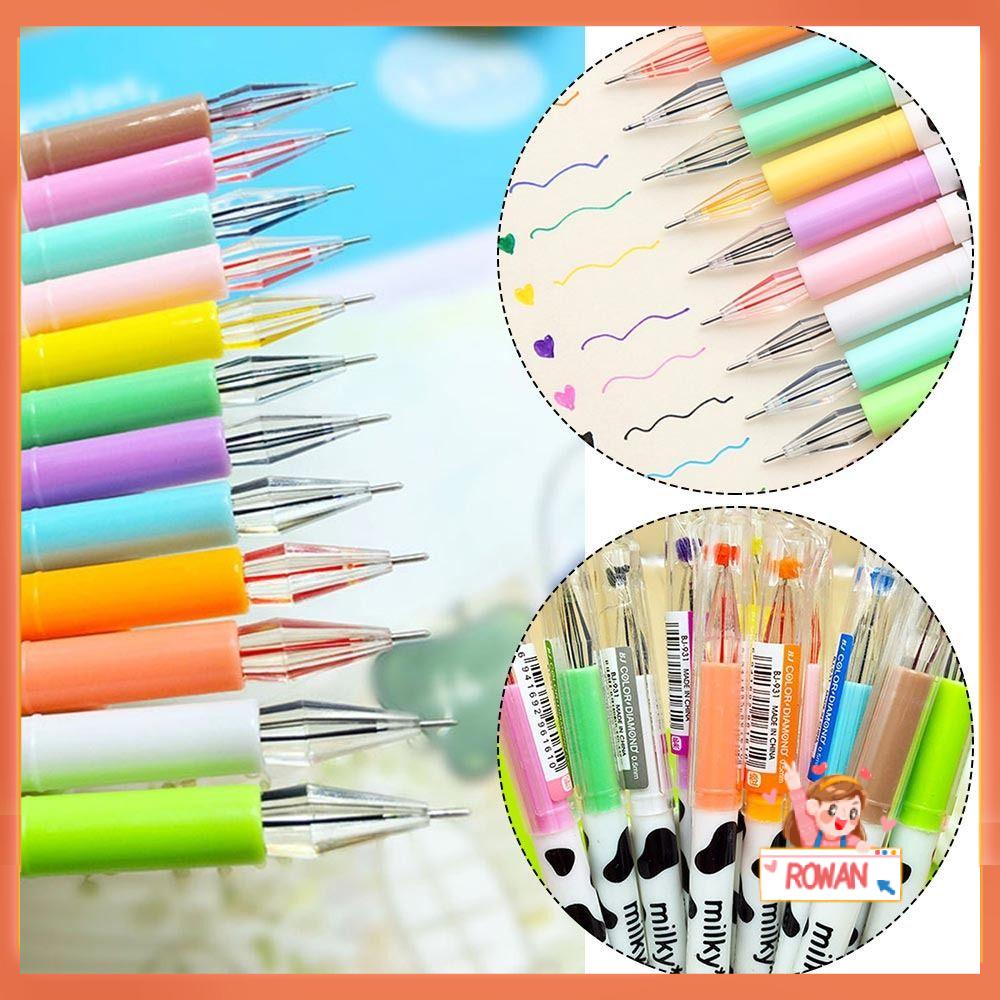 R-flower 12warna/Set Gel Pen Kreatif Alat Tulis Pola Sapi Kartun Berlian Tip Pen