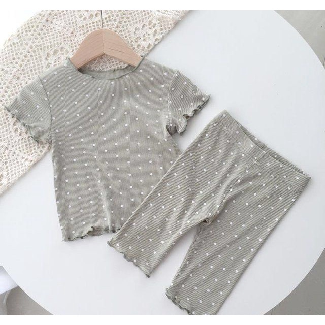 GROSIRTAS TG1682 Setelan Baju Anak Anak Motif Dot Import Bahan Adem Breathable
