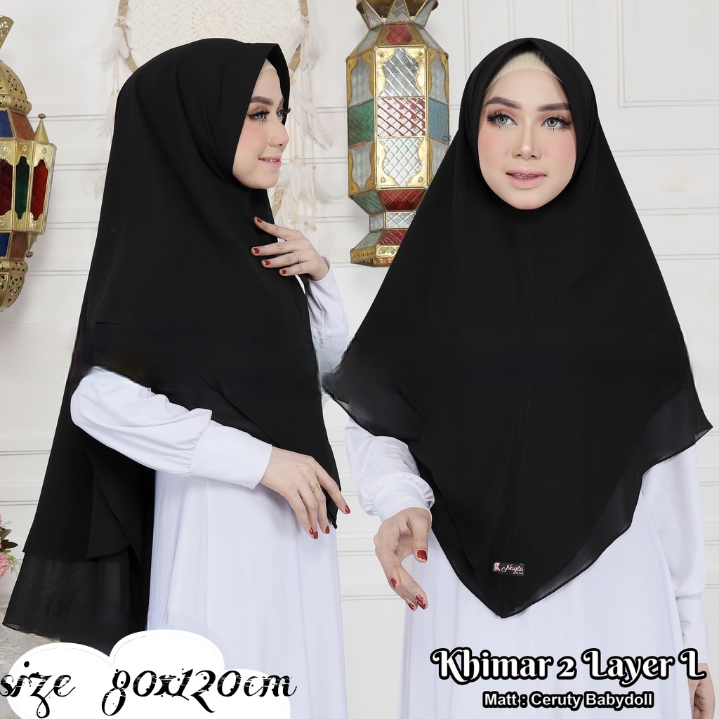 KHIMAR L LANCIP DEPAN 2 LAYER HIJAB JUMBO CERUTI ARMANI BABIDOL PANJANG 115X80CM JILBAB KHIMAR