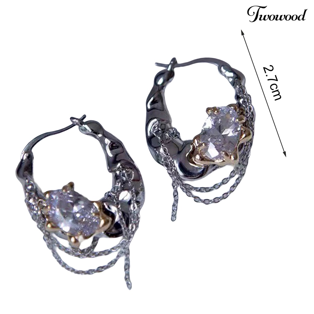 Twowood 1pasang Wanita Anting Bersinar Berlian Imitasi Rantai Pesona Wanita Fashion Hoop Earrings Perhiasan Gadis Hadiah