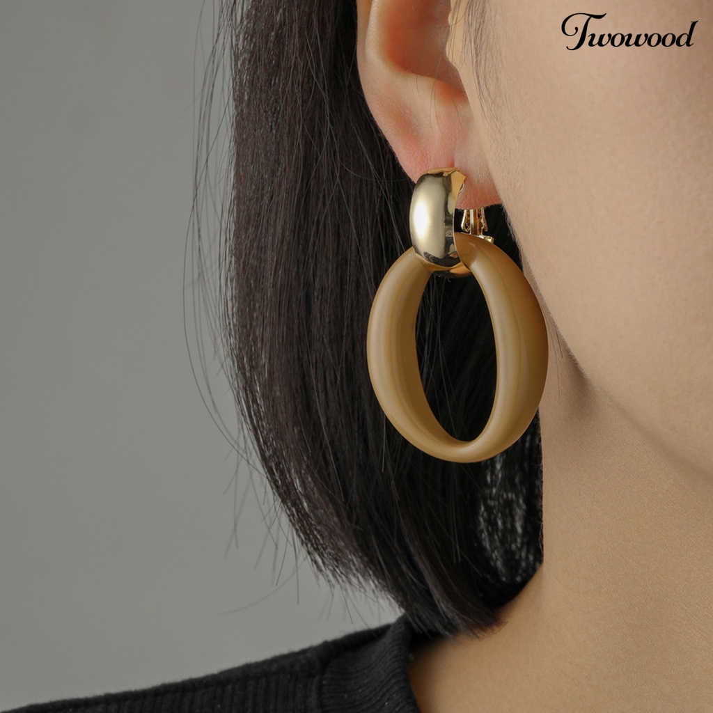 Twowood 1pasang Anting Hoop Retro Berbentuk O Minimalis Hypoallergenic Keren Geometris Akrilik Lingkaran Anting Perhiasan Fashion