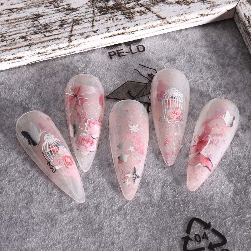 AUGUSTINA Stiker Kuku Kupu Agustina Sweet Love Heart Stars Bronzing Butterfly Nail Dekorasi