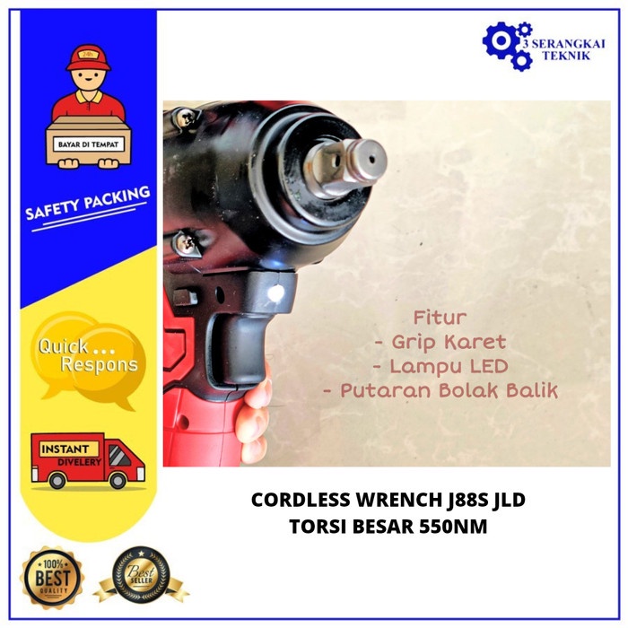 [1BATERAI] Cordless Impact Wrench 88Vf J88S Brushless Torsi Besar JLD 550Nm Bor