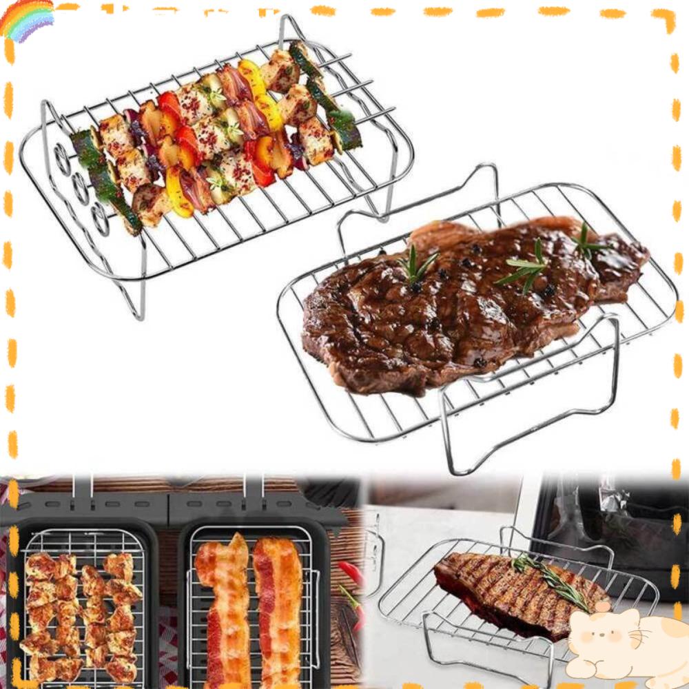 Solighter 1/2Pcs Stainless Steel Airfryer Perlengkapan Dapur Baking Tray Air Fryer Holder Grill Holder