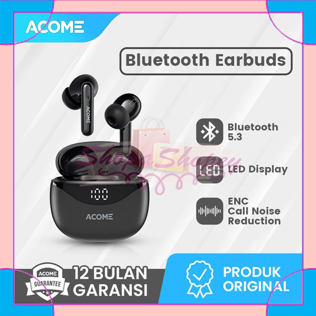 TWS Acome Q2 Headset Earphone Bluetooth 5.3 ENC Call Noise Reduction LED Display - Garansi Resmi 1 Tahun