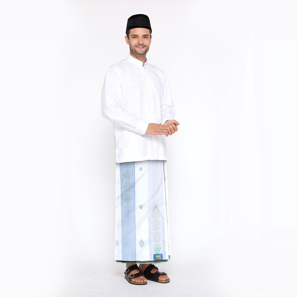 Sarung BHS Classic Gold Motif JGA Putih Biru sarung bhs original songket full sutra 100%