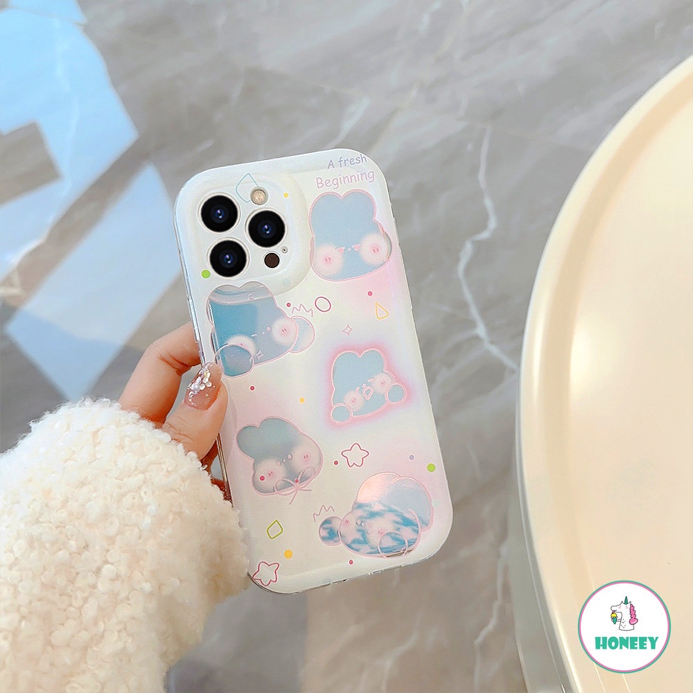 Girly Heart Laser Pink Blush Bunny Phone Case Untuk IPhone 13 Pro 11 12 14 Pro Max Silikon Lembut Shockproof Penutup Belakang