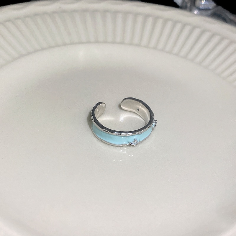 Niche Desain Biru Langit Tekstur Cincin Perempuan Bukaan Dapat Menyesuaikan Indah Jari Telunjuk Cincin