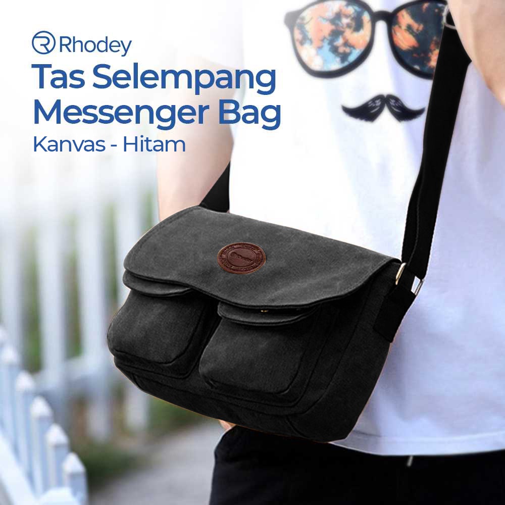 Tas Selempang Messenger Bag Bahan Canvas - 1008 - OMBG0EBK Black