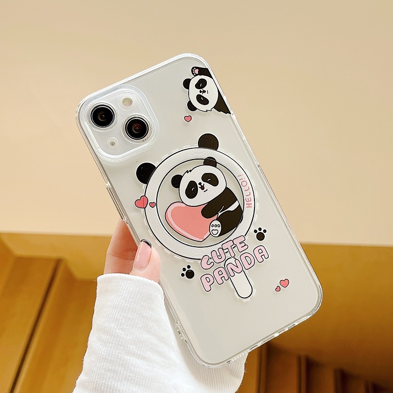 IPHONE Untuk Iphone14 13 12 11 Pro Max Perlindungan Hisap Magnetik soft Case Transparan Kartun panda Dinosaurus