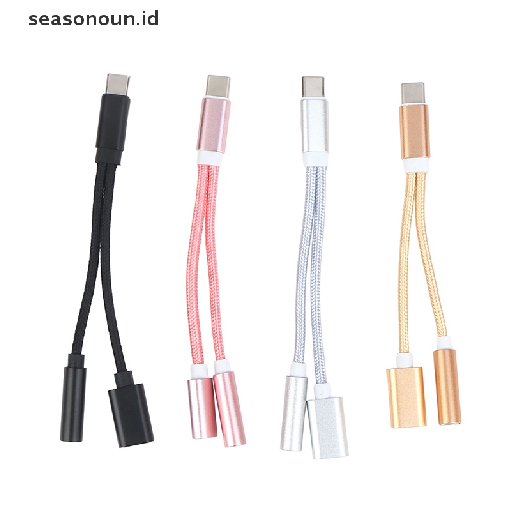 Seasonoun Adaptor Kabel Cas Jack Audio Headphone 2in1 Type-C Ke 3.5mm USB-C Converter Earphone Adapter Untuk Ponsel.