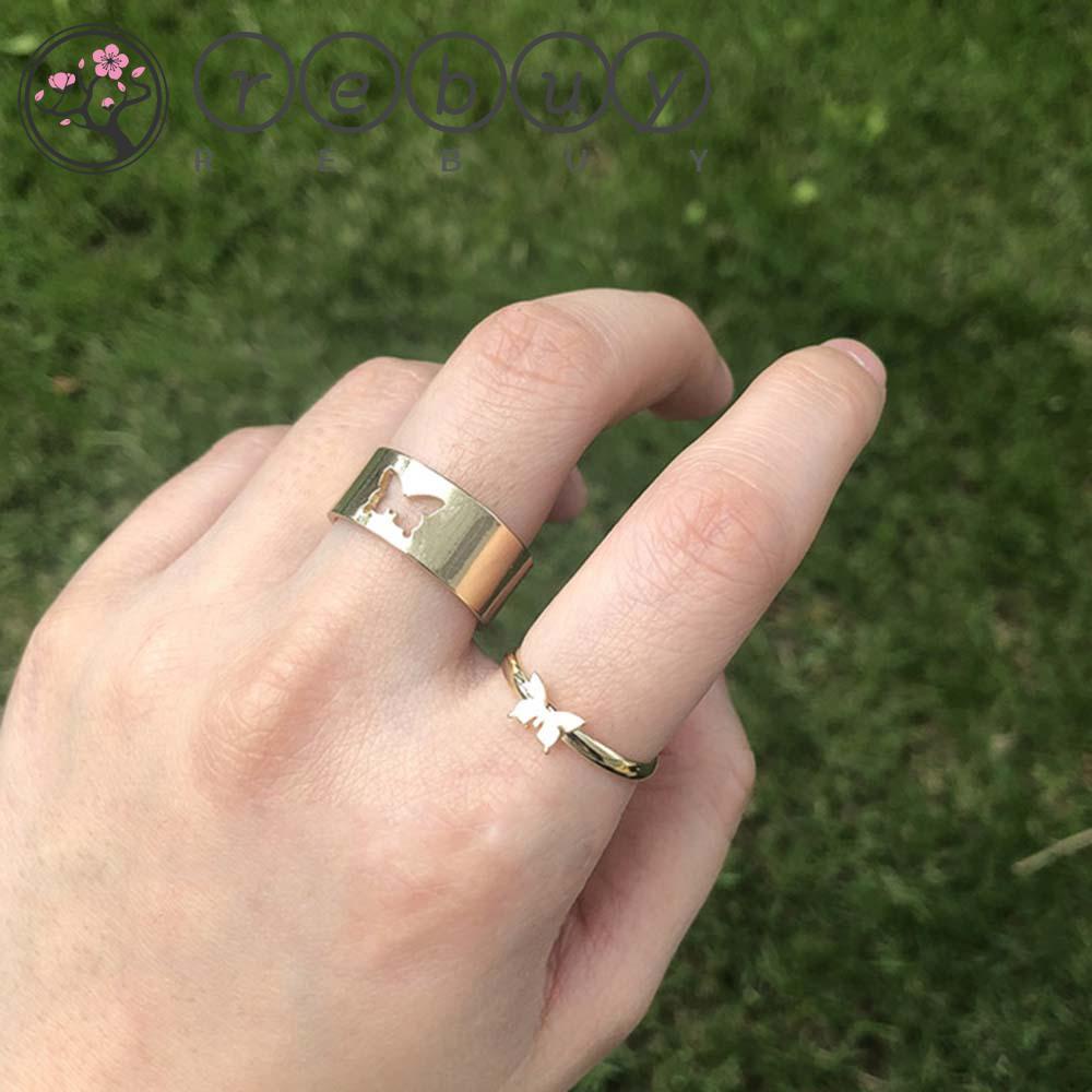 REBUY Punk Couple Rings Net Red Fashion Jewelry Butterfly Rings Women Matching Lover Men Copper Vintage Open Rings Set/Multicolor