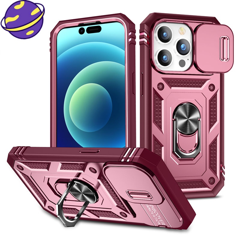 IPHONE Casing Keras Perlindungan Lensa Jendela Sliding Kualitas Tinggi Untuk Iphone11 12 14 13 Pro X XS Max 6 7 8 14 Plus XR Rotating Bracket Casing Anti Jatuh