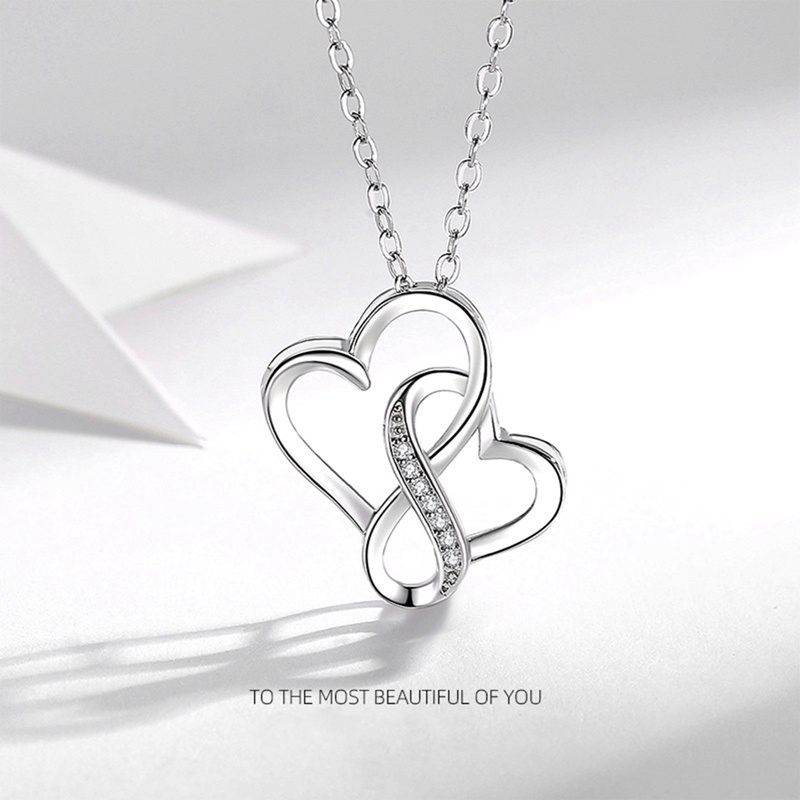 Fashion Ganda Hati Liontin925 Sterling Silver Infinity Kalung Untuk Wanita Pengantin Pernikahan Hadiah Ulang Tahun