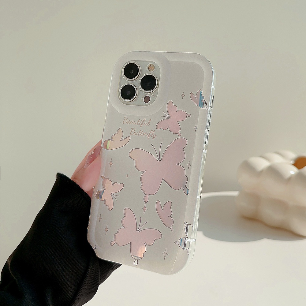 IPHONE Korea Berongga Keluar Kupu-Kupu Dengan Kartu Laser Silikon Case Untuk Iphone14 11 12 13 PRO MAX Casing Cover Pelindung AT0092