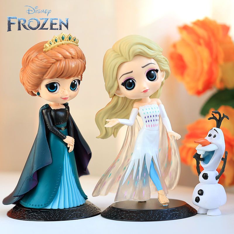 2023baru 15cm Princesses Q Posket Action Figure Mainan Boneka Frozen Elsa Anna Olaf Pvc Action Figure Model Koleksi Topper Kue