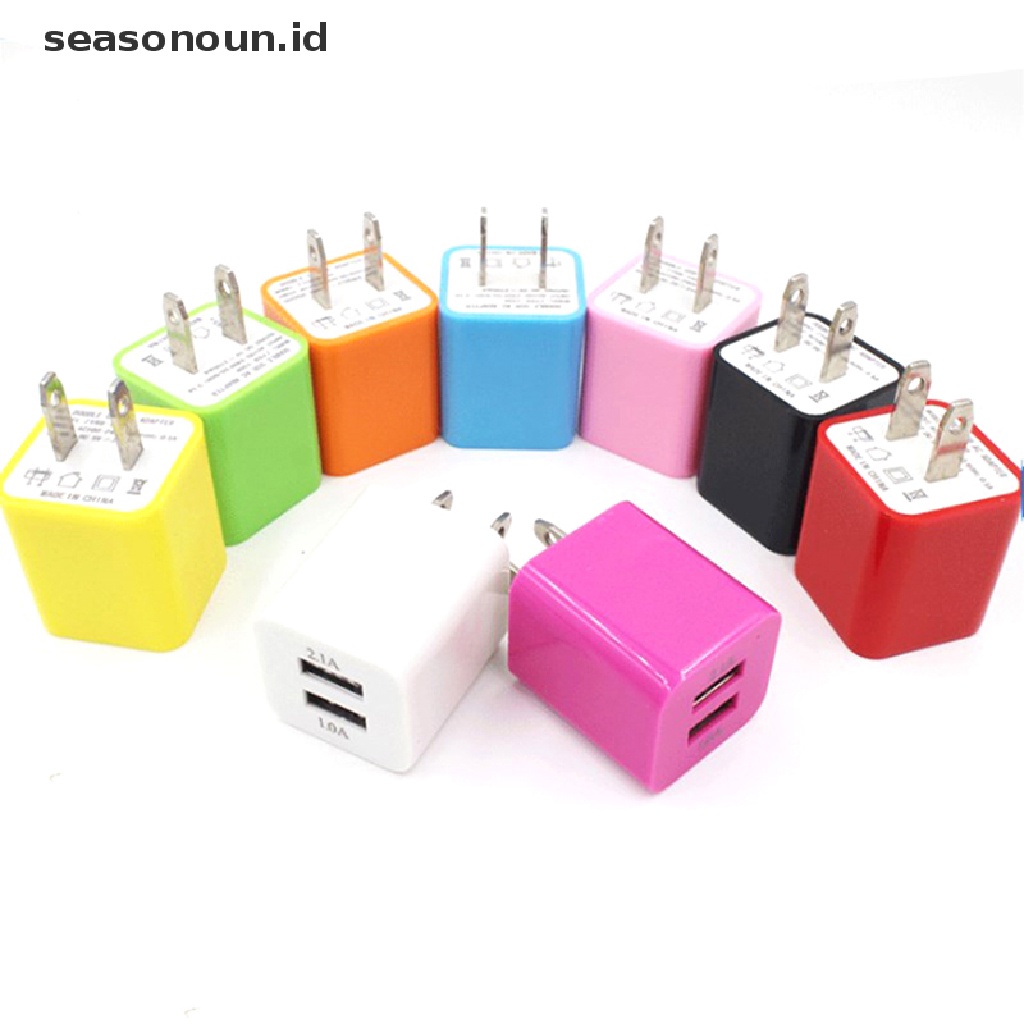 Seasonoun Color 2port USB Output 5V Colokan Charger Dinding Travel Power Adapter Telepon.