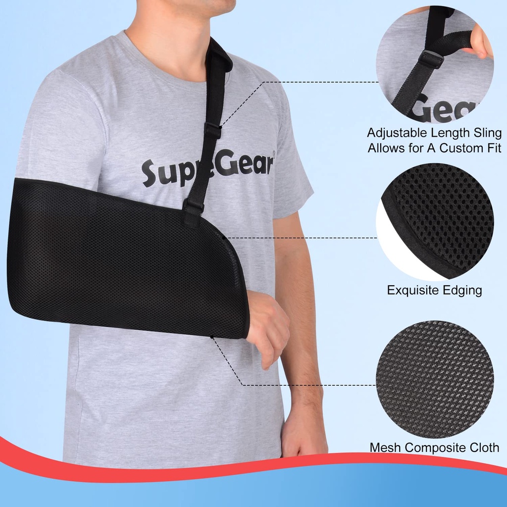 Arm Sling Penyangga Tangan Breathable Support Brace Hitam Gendongan Tangan Patah Tulang