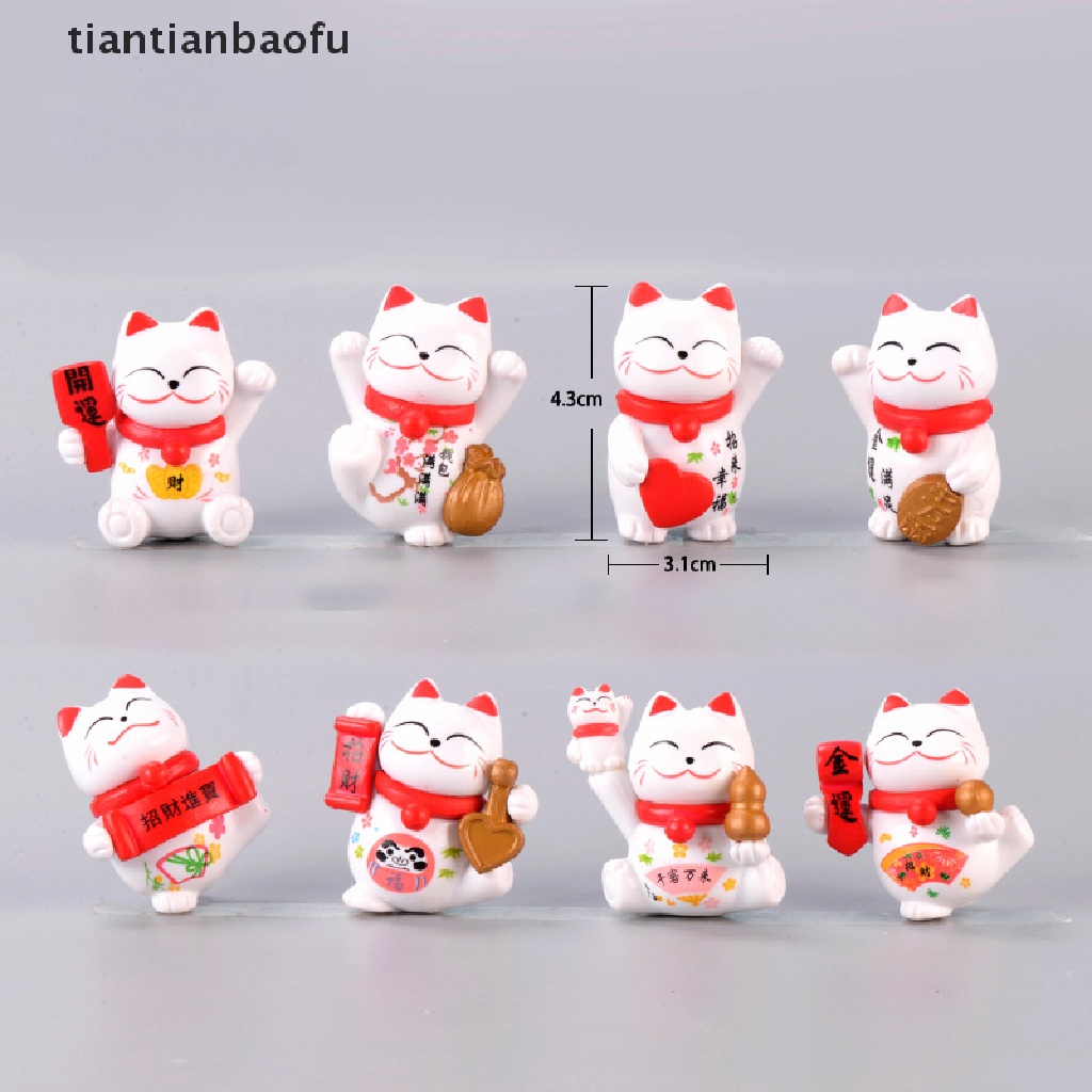 [tiantianbaofu] Senyum Beruntung Uang Kucing Mini Patung Figurine Kerajinan Ornamen Miniatur Dekorasi Rumah Butik