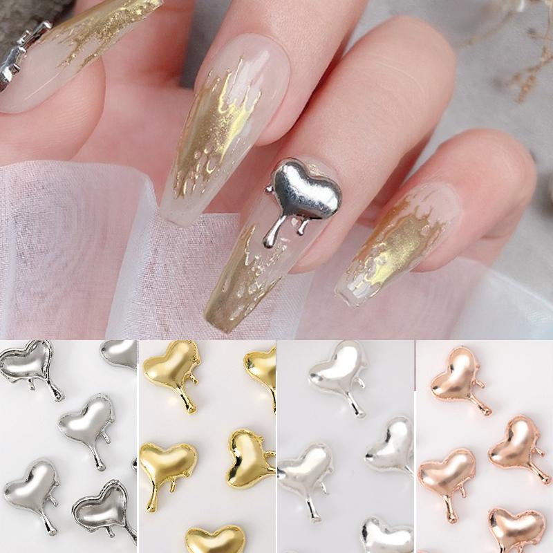 Heart Gold Silver Ikatan Simpul 3D Nail Art Dekorasi Glow-In-Dark Ornamen Hitam Putih Hati Berlian Imitasi Aksesoris Kuku