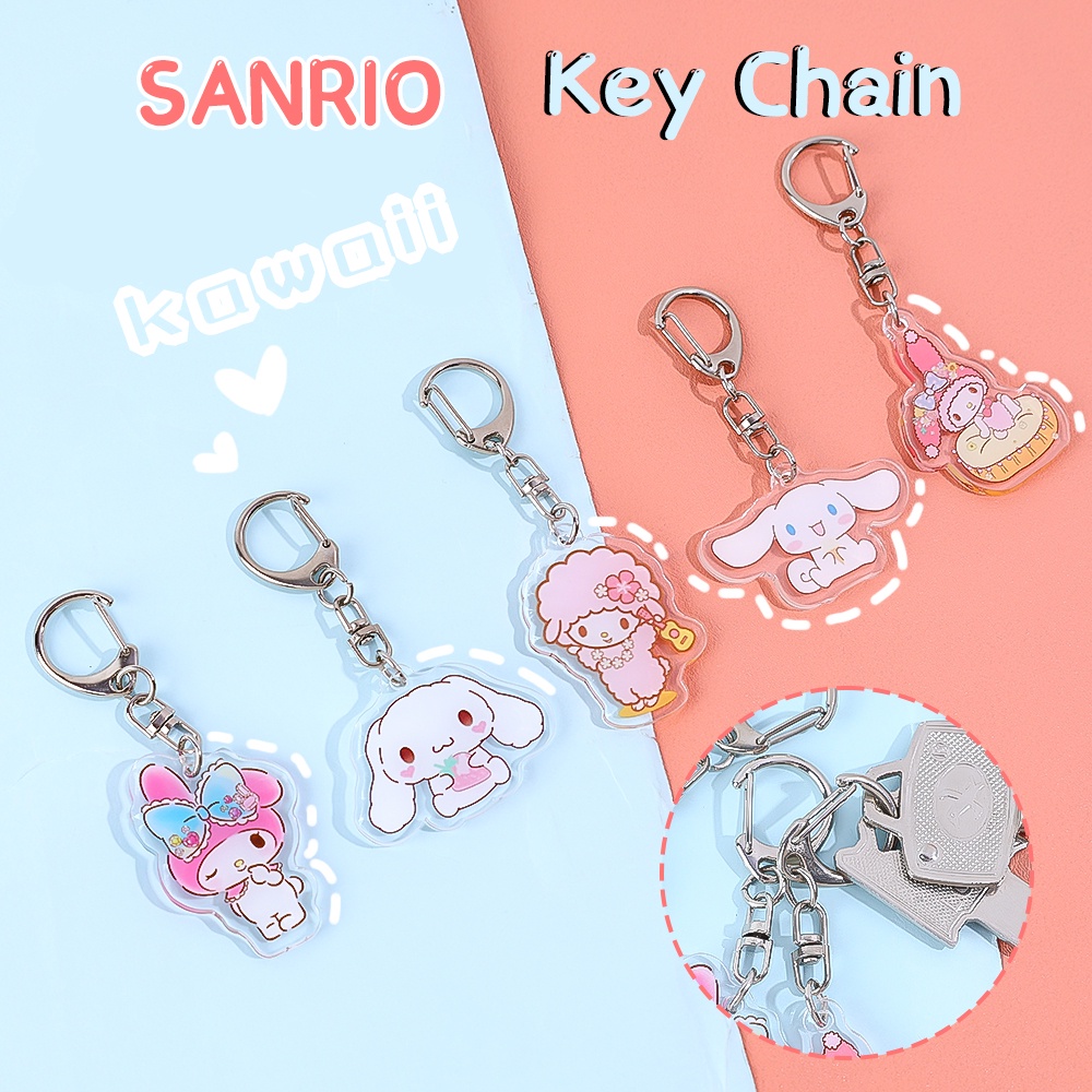 Sanrio Akrilik Melody Cinnamoroll Gantungan Kunci Mini Tas Ransel Lucu Liontin Ins Gaya Transparan Gantungan Kunci Gadis Siswa Keyring