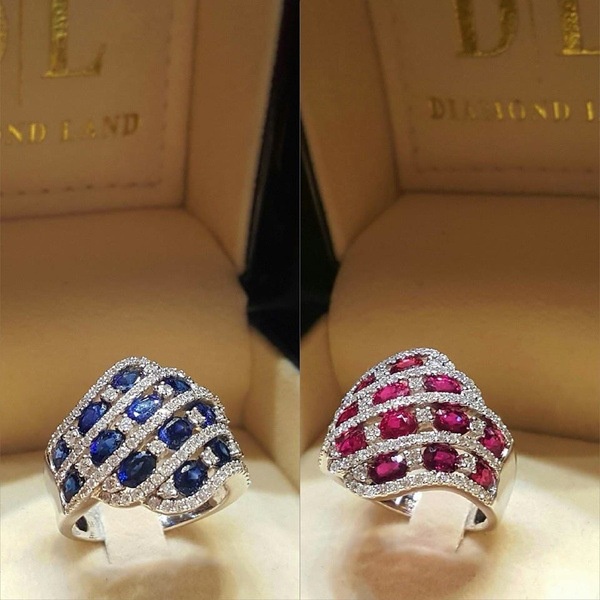 Goldkingdom Fashion Perhiasan Aksesoris Ready Stock Bertatahkan Safir Mikro Bertatahkan Cincin Perempuan Eropa Dan Amerika Mawar Merah Berlian Engagement Ring Female