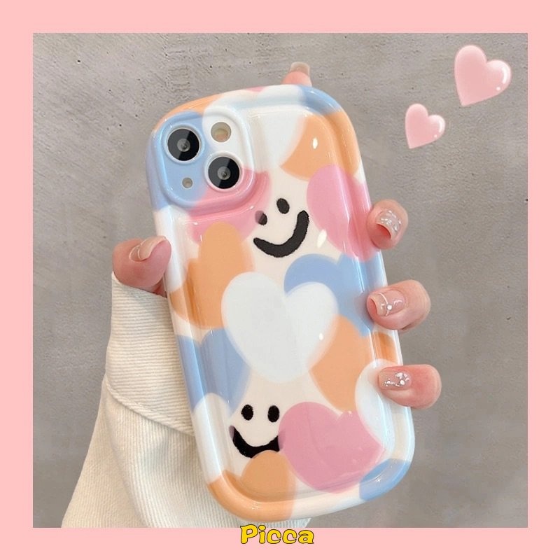 Oppo A57 A15 A76 A96 A54S A12 A17 A54 A3s A74 A16K A16 A16s A55 A1K A7 A77s A17K A5s A5 A9 A95 A52 A12E A31 A72 A77 A16E A53 Reno 4F 5senyum Lucu Colorful Love Heart Airbag Case