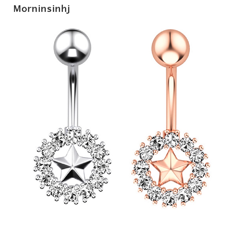 Mornin Stainless Steel Kupu-Kupu Bunga Pusar Cincin Drop Zirkon Seksi Cincin Pusar Pesona Perhiasan Pusar Pusar Pusar Cincin id