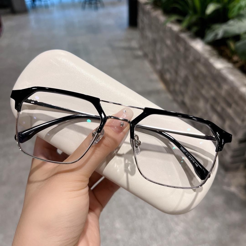 Kacamata Minus Anti Radiasi Fashion Photochromic Pria Wanita Metal Double Beam Frame