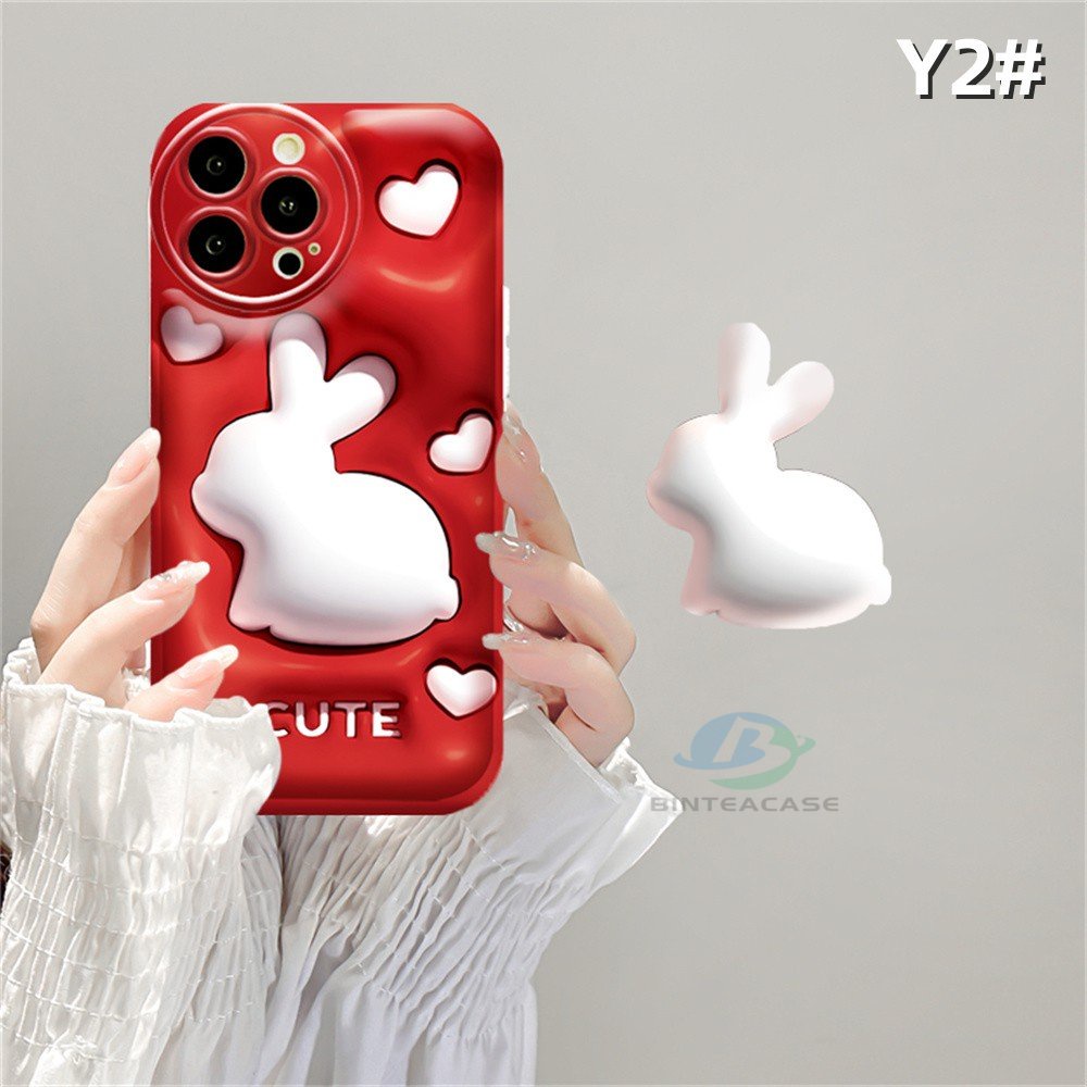 Casing hp Vivo Y02 Y16 Y22 Y22S Y35 Y21 Y21S Y21T Y33T Y33S Y17 Y15 Y12 Y11 Y20 Y20S Y12S Y12A Y91C Y1S Y95 Y93 Y50 Y30i Y15S Y15A Cute Rabbit Red Series Silicone Airbag Case Binteacase