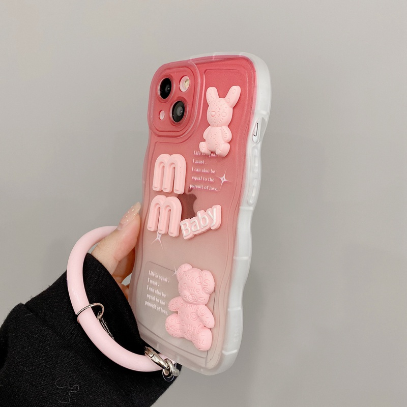 Baby Wave Soft Case iP iPhone 6S 7 8 Plus XR XS Max11 12 13 14 Pro Max Casing Beruang Boneka Pink Untuk Anak Perempuan MM