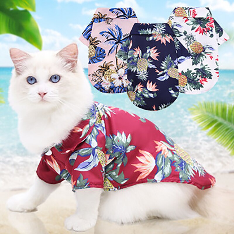 Baju Kemeja Pantai Hawai dan Kaos RanfomAnjing Kucing Motif Bunga Baju Musim Panas