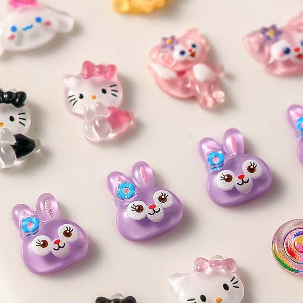 Agustinina Kartun Dekorasi Kuku Lucu Resin Kelinci Kuromi Kitty Kucing Strawberry Bear Manicure Aksesoris 3D Nail Art Drills