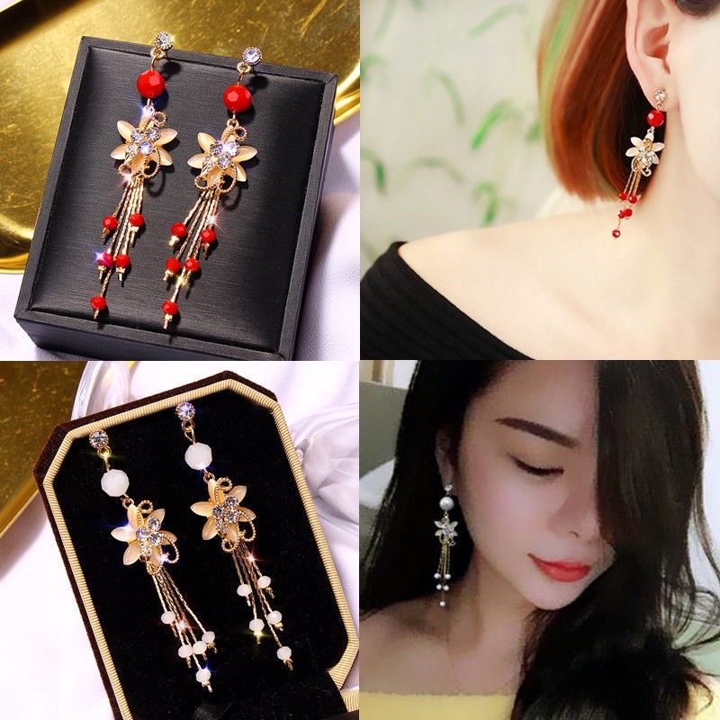 Anting Rumbai Unik Anting Temperamen Perempuan Anting Panjang Korea Influencer All-Match Anting Hypoallergenic Peri Super