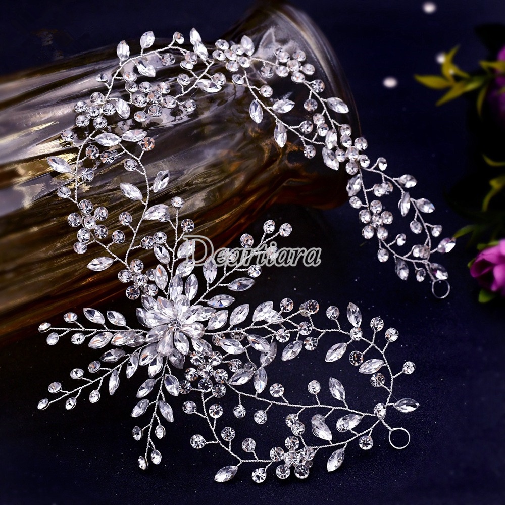 Fashion Bridal Handmade Hiasan Kepala Dengan Bentuk Makeup Aksesoris Rambut Gaun Pernikahan Pan Hair Band Rhinestone Hair Band