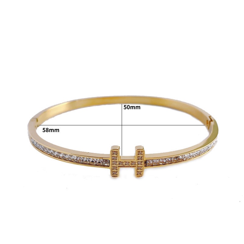 Gelang Baja Titanium Sederhana Huruf Perempuan Berlian 18k Emas Temperamen High-End Anti Karat Gelang Bracelet