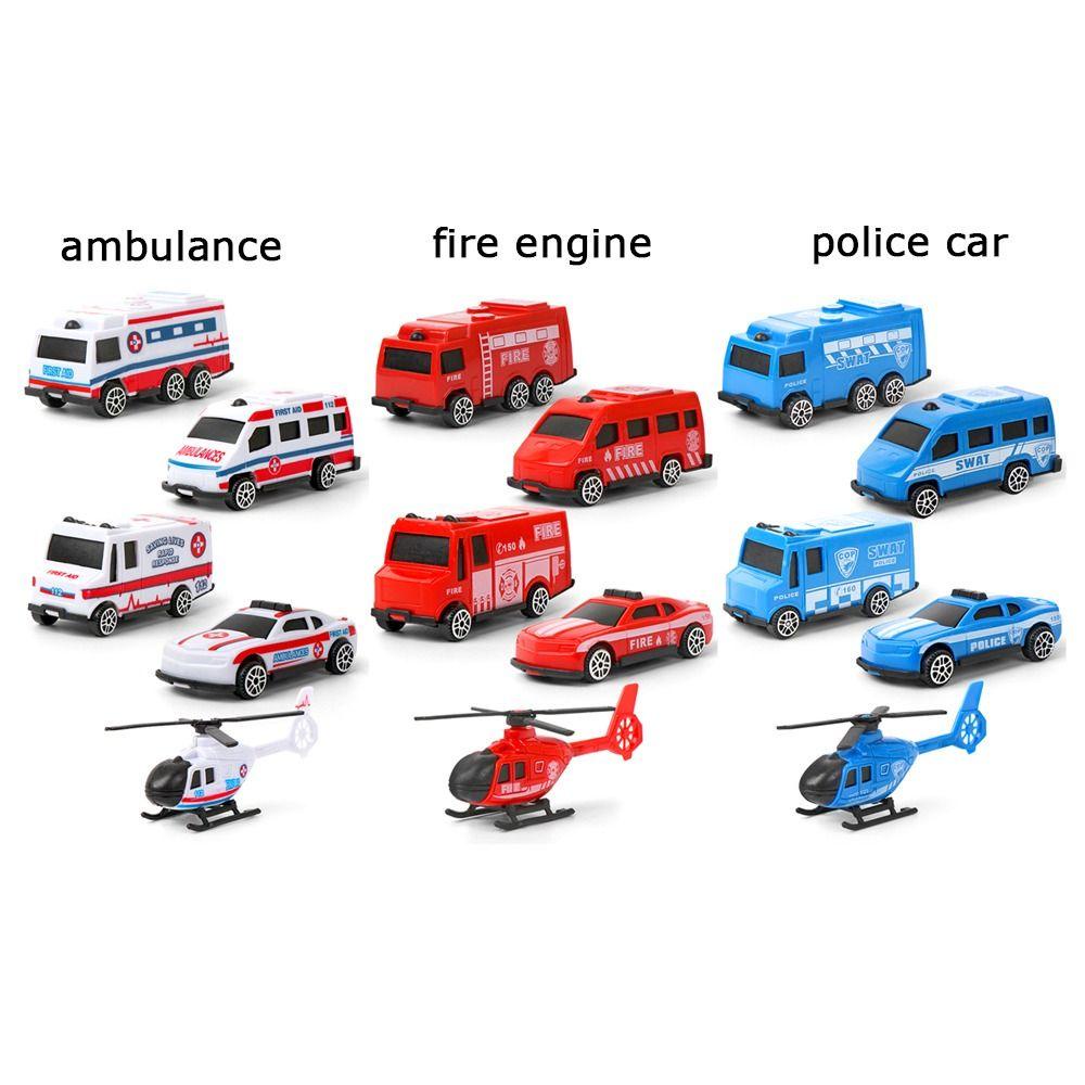 TOP 5pcs /set Mainan Mobil Inersia Mini Coasting Fleksibel Berputar Kendaraan Teknik Ambulance