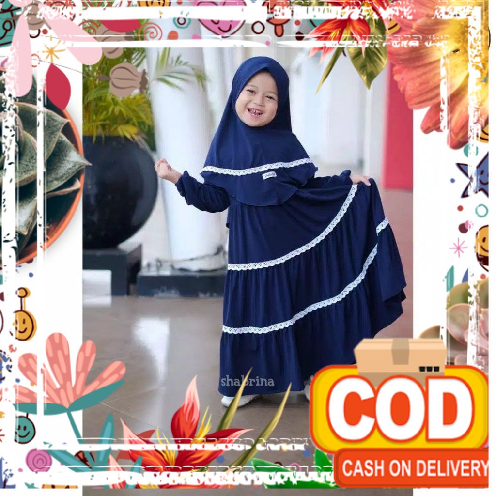 GAMIS ANAK DAULANI GAMIS ANAK PEREMPUAN SHABRINA KOMBINASI RENDA BAHAN JERSEY / jotol hijau botol