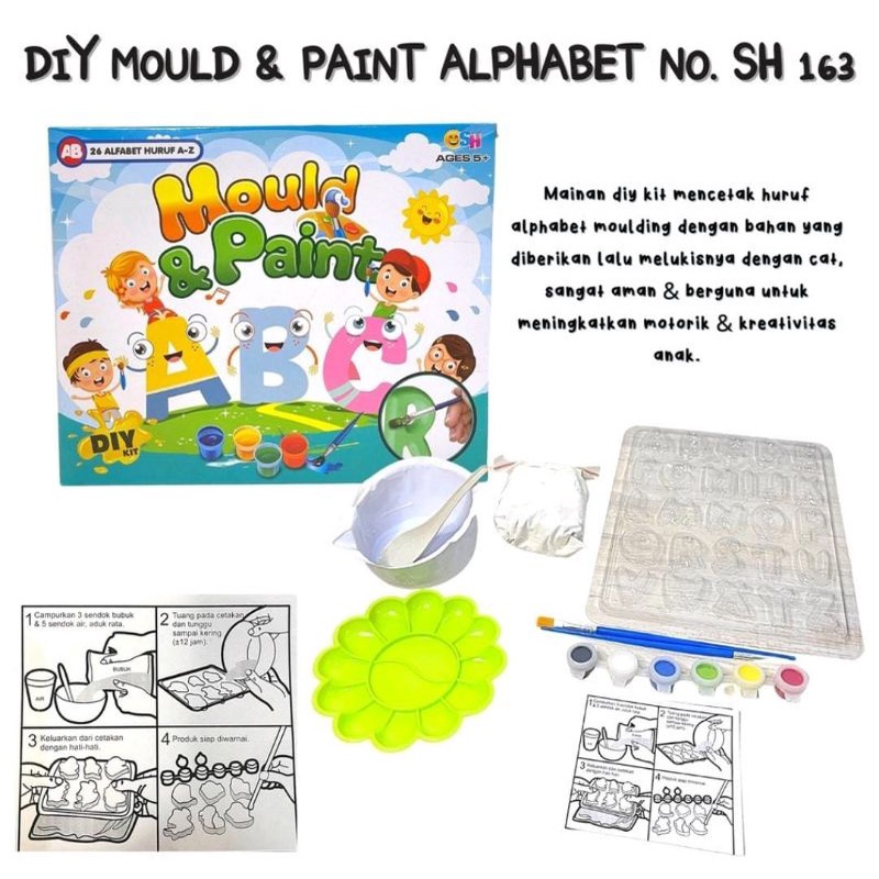 Mainan Edukasi Mould &amp; Paint/ Mainan Edukasi Anak Melukis DIY Anak/ Mainan Anak Mencetak dan Mewarnai Alfabet Huruf