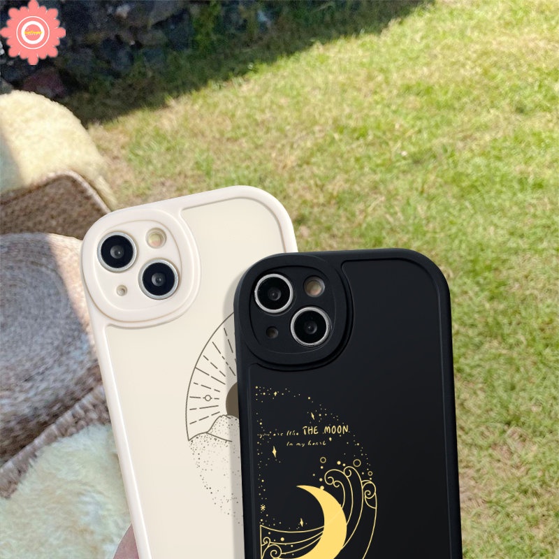 IPHONE Pasangan Bulan Sun Case Kompatibel Untuk Iphone11 12 14 13 Pro MAX XR 7plus 7 8 6 6s 14 Plus X XS MAX SE 2020 Kartun Sederhana Tpu Silicon Lembut Pasangan Penutup Belakang