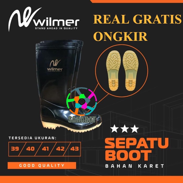 GARANSI !! SEPATU BOOT KARET HITAM PANJANG WILMER SEPATU BOT KARET ELASTIS LENTUR BARU!!