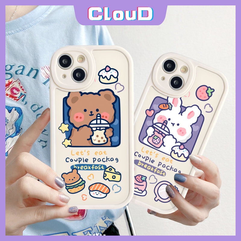 IPHONE Kartun Lucu Beruang Ponsel Case Kompatibel Untuk Iphone11 14 13 12 Pro Max XR X 7 6s 6 8 Plus XS Max SE 2020 Kelinci Yang Indah Strawberry Kue Pasangan Lembut Tpu Penutup Belakang
