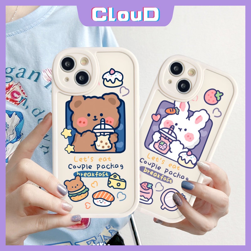 Couple Case Realme C35 C25Y C12 C11 C15 C31 C30 C20 C20A C21Y C25s 7i 6i 6s 6 5 9i 8 5i 8i 8Pro C21 GT C17 C2 C3 C17 Kartun Kelinci Lucu Beruang Strawnerry Lembut Tpu Phone Cover