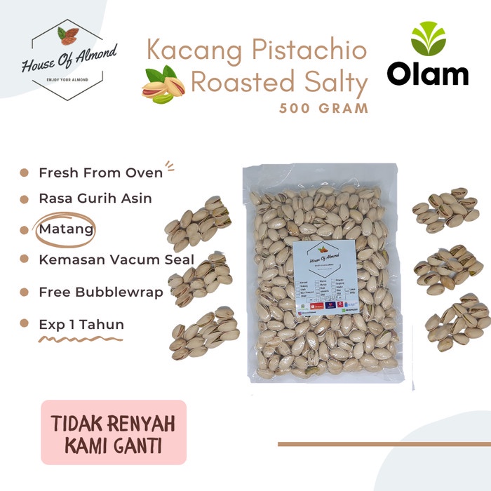 

Best Seller Kacang Pistachio Roasted 500gr salty (matang)