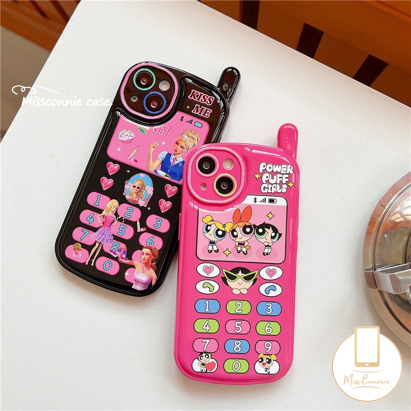 IPHONE Casing Bentuk Ponsel Kepribadian Retro Kreatif Kompatibel Untuk Iphone7 8 Plus11Xr13 14 12 11 Pro MAX X XS MAX SE 2020 Kartun Gadis Perempuan Barbie Lembut TPU Cover