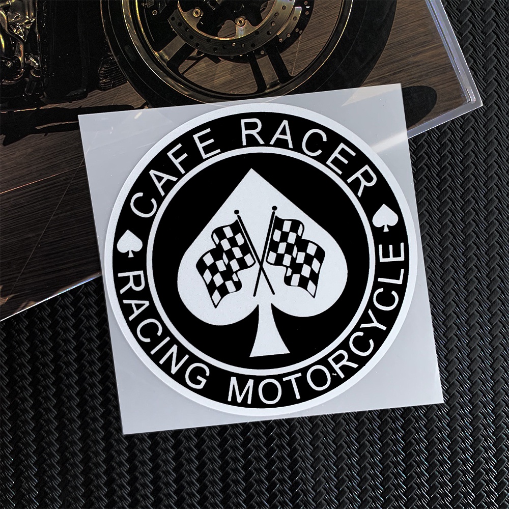 Cafe RACER Racing Motor Harley Retro Spade Racing Bendera Kepribadian Logo Stiker Tahan Air Reflektif Stiker Ksatria Helm Dekorasi Stiker Tahan Air Tabir Surya Decal