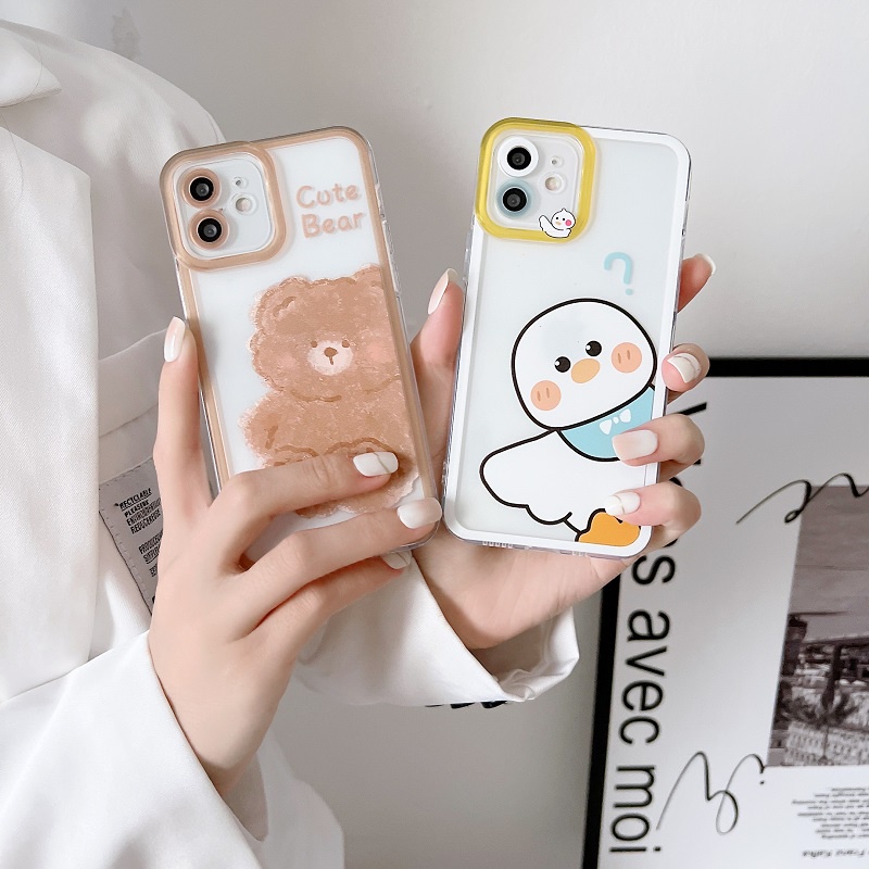 IPHONE Soft Case Pelindung Ponsel Bebek Lucu Kartun Beruang Untuk Iphone14 13 12 11 Pro MAX X XR XS Max7 8 Plus